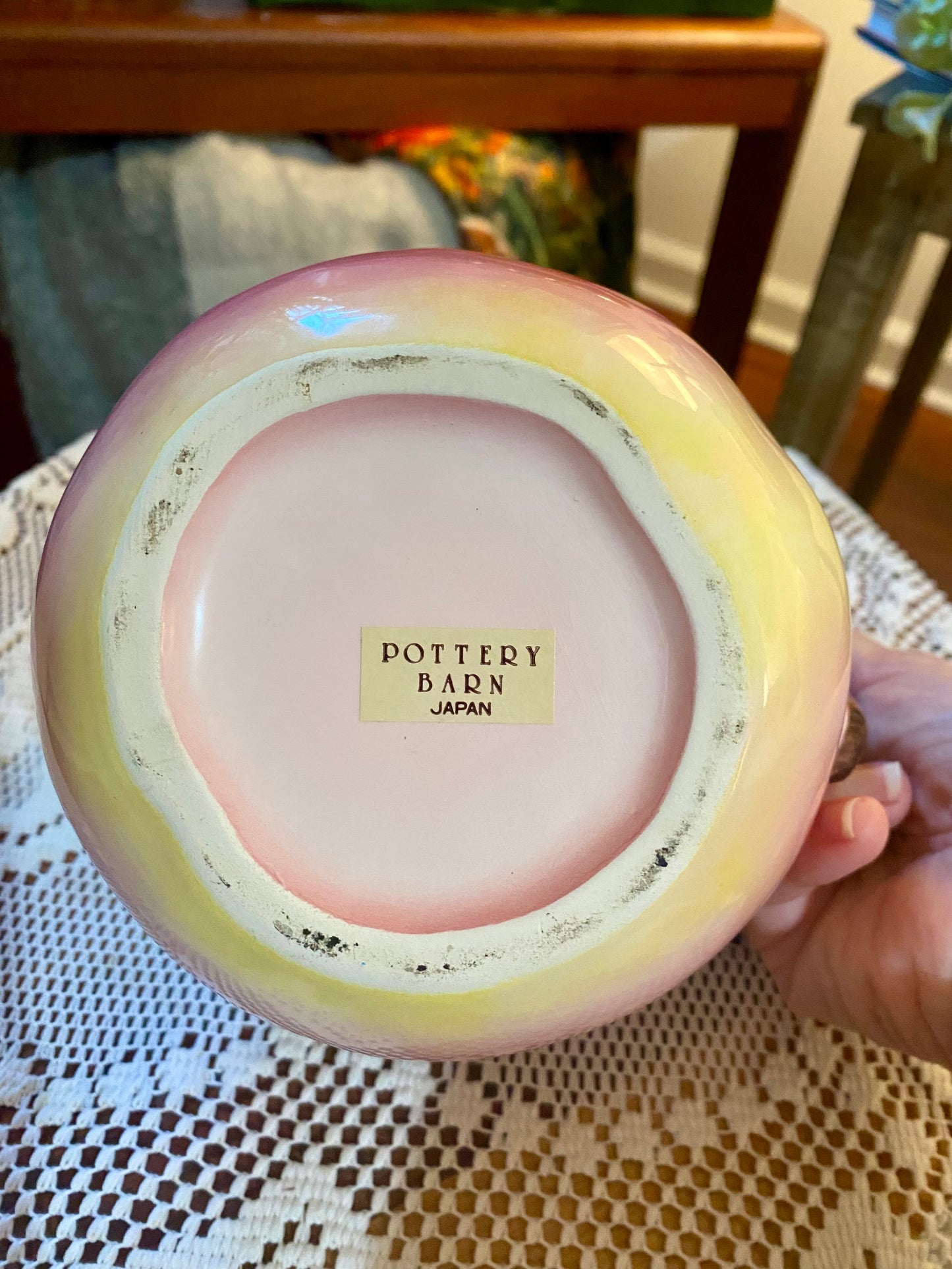 Vtg Pottery Barn Peach Shaped Ceramic Pitcher 6”