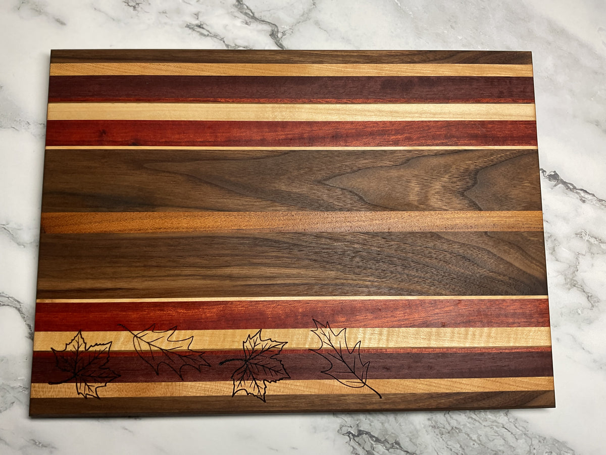 Handcrafted Charcuterie or Cutting Board with Engraved Fall Leaves