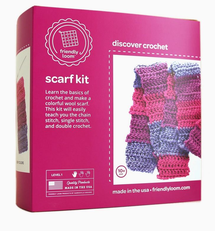 Crochet Kit Friendly Loom Pink and Purple Scarf