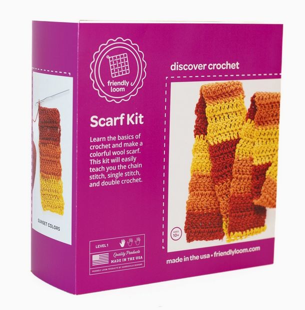 Crochet Kit Friendly Loom Yellow and Orange Scarf
