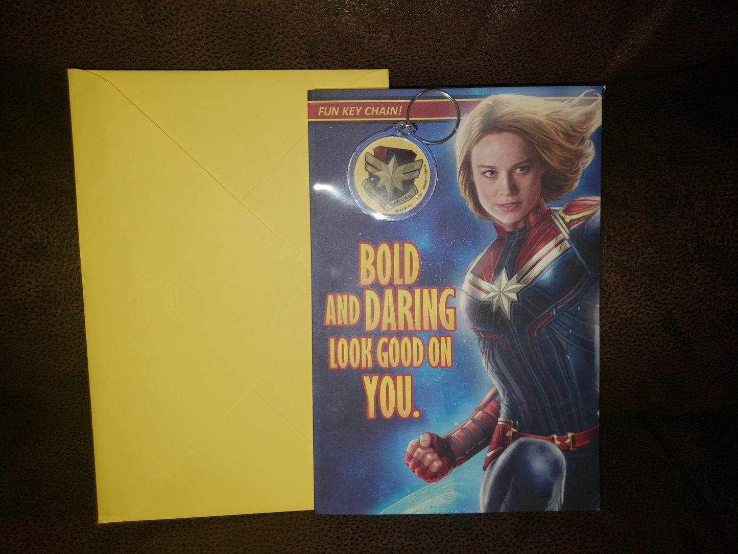 Capt Marvel card with keychain Hallmark