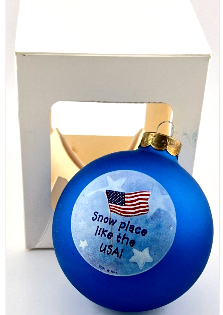 2001 Hallmark Christmas Ornament Glass Ball Snow Like Place the USA