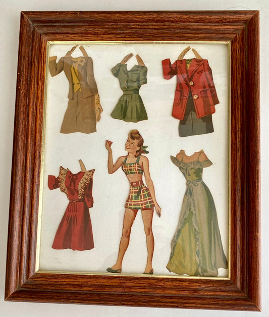 Framed Cut-Out 1940s Teen Nancy Paper Doll & 5 Outfits