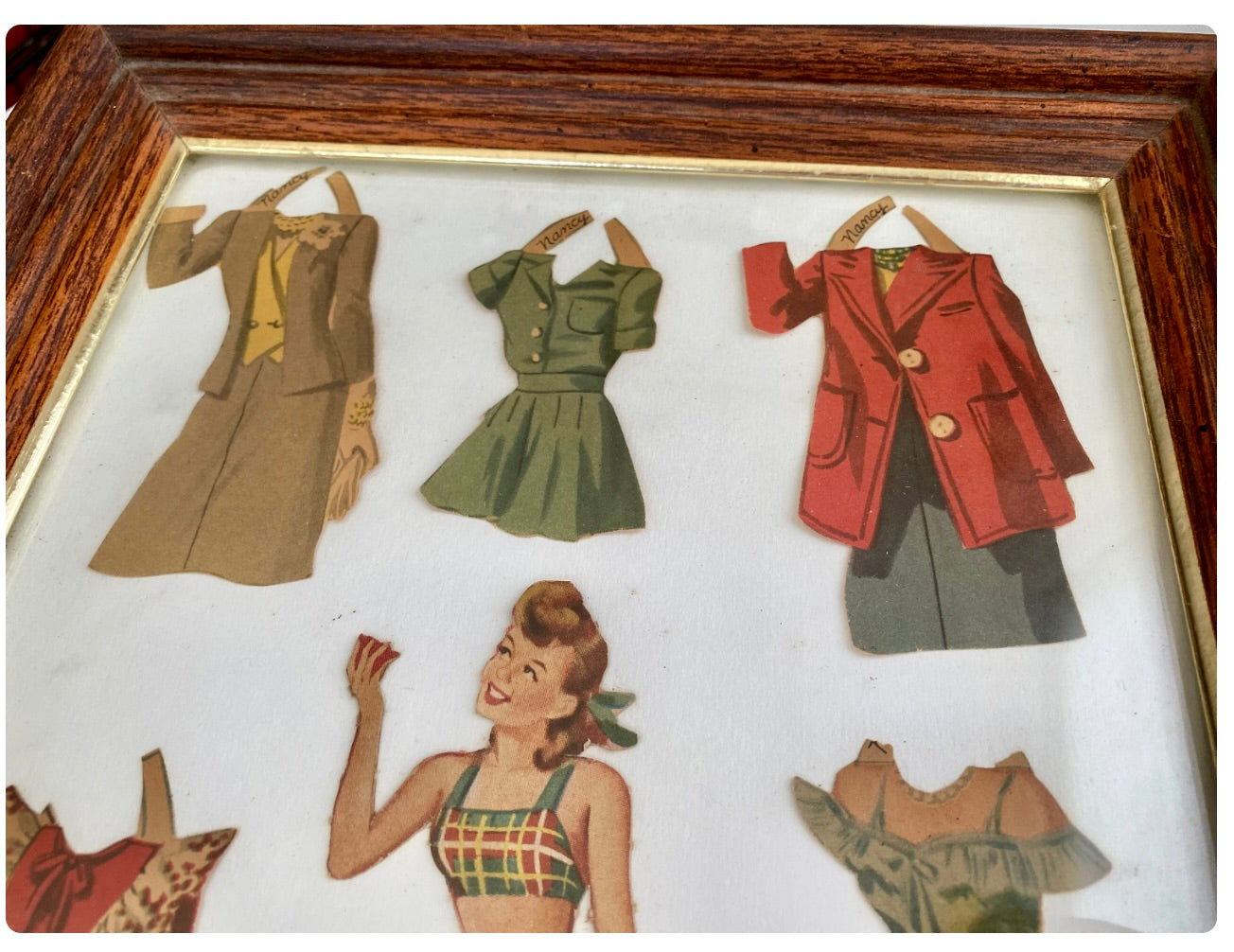 Framed Cut-Out 1940s Teen Nancy Paper Doll & 5 Outfits