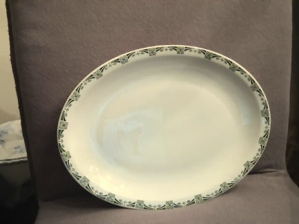 Oval Green Rimmed Platter Jackson China  13.5 " long x 10 1/4" wide