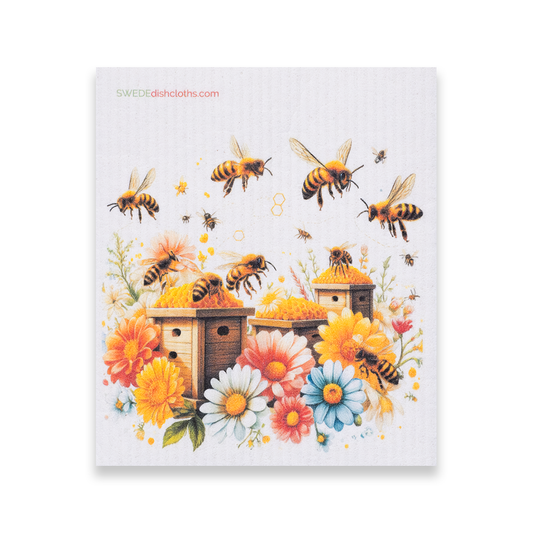 Bees and Wood Beehive Swedish Cloth Swededishcloths