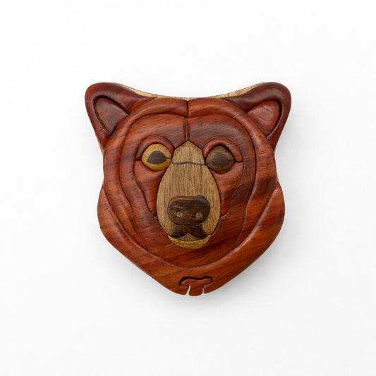 Natural Wood Intarsia Puzzle Box Bear