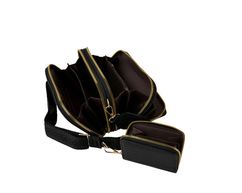 Crossbody Bag with Wallet Black- 1152