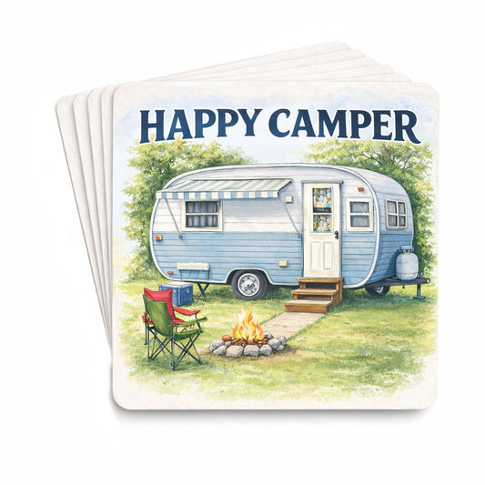Bar Coasters  6 Pk Happy Camper