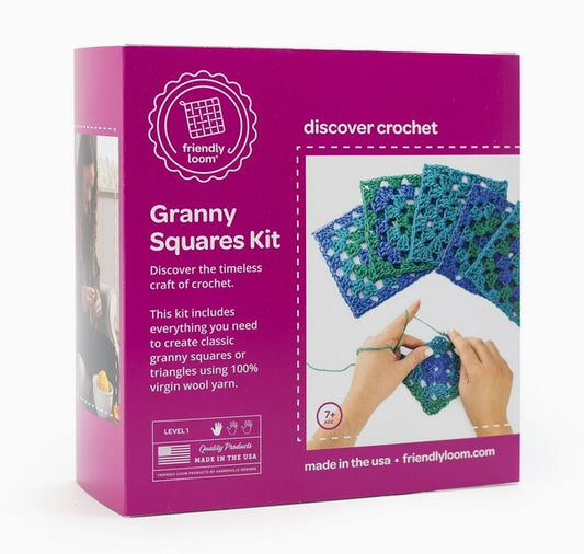 Crochet Kit Friendly Loom Blue and Green Granny Squares