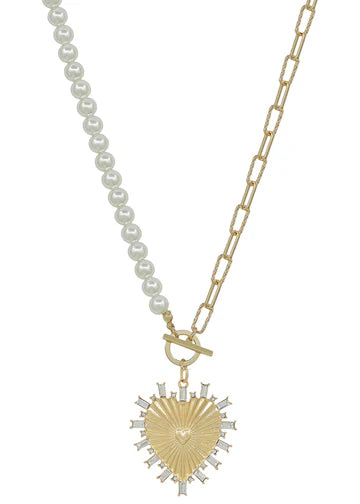 Pearl and Gold Chain RS Heart Charm Necklace Whats Hot Jewelry