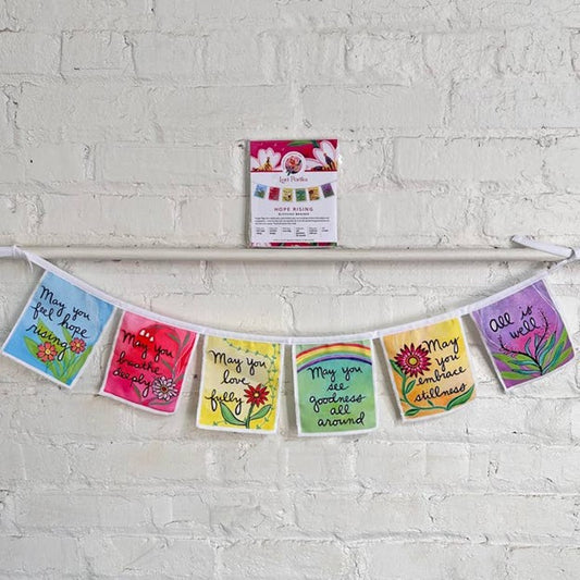 Cloth Banner - Hope Rising Happiness Through Art About 5' long.  Each Flag 5" x 5.5"