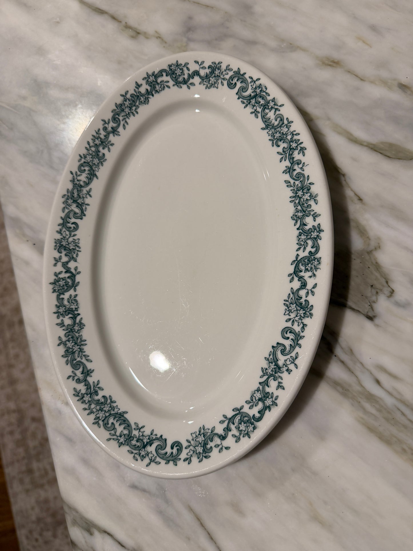 Oval Green Rimmed Platter Syracuse China