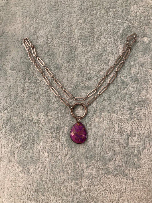 18” Stainless Steel Paperclip with Purple Copper Turquoise Pendant Bellajules