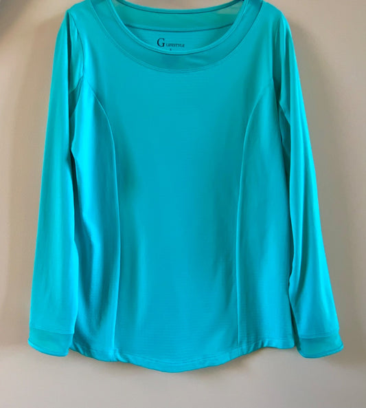Glifestyle Long Sleeve Crew Top - Turquoise Small
