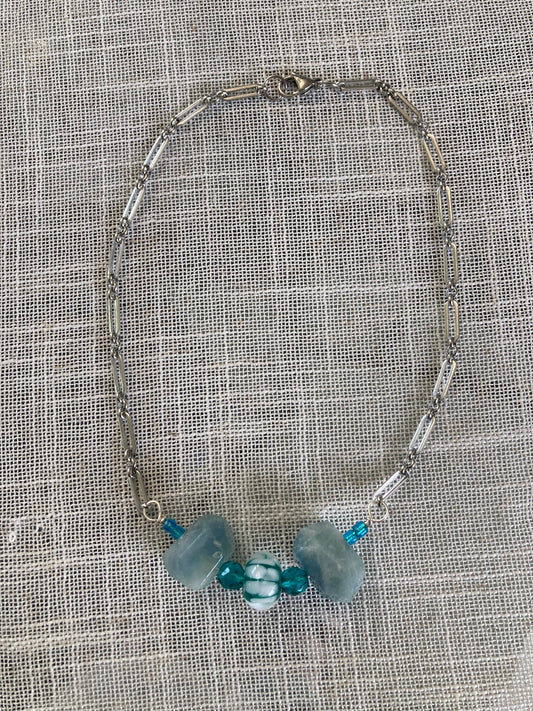 17” Stainless Steel Necklace With Fluorite and Glass Beads Bellajules