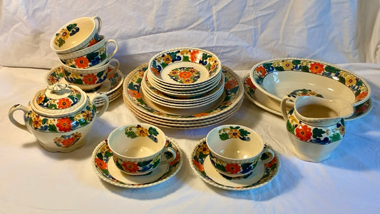 Large 28pc Collection of Rare Royal Adams Ivory Titan Ware Maytime pattern 459174 with Scalloped Edge