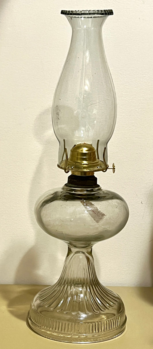Antique Clear Glass Pedestal Hurricane Oil Lamp