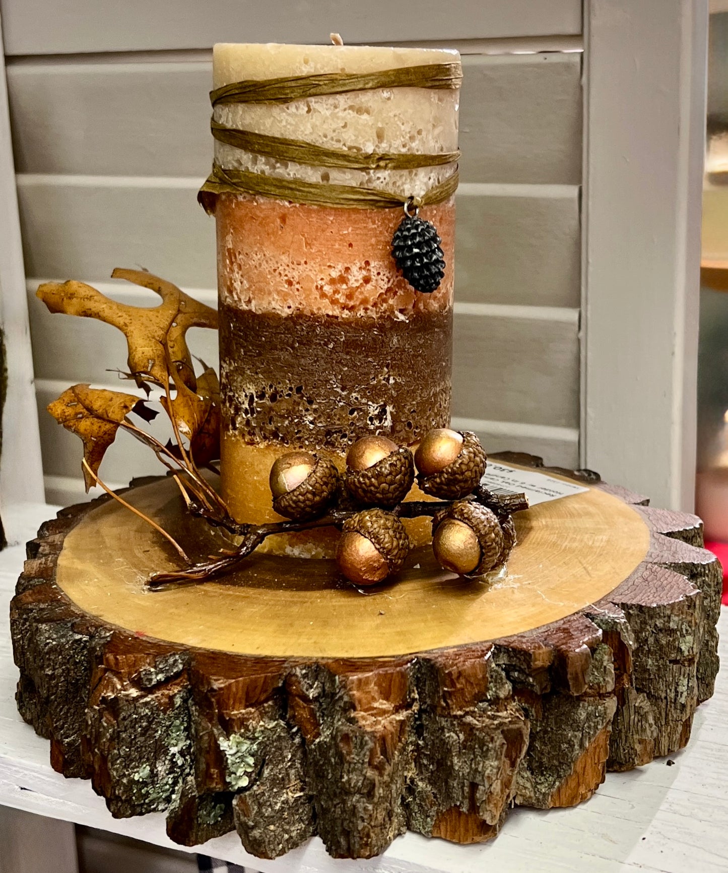 Reclaimed Oak Candle Holder with 6 inch Candle