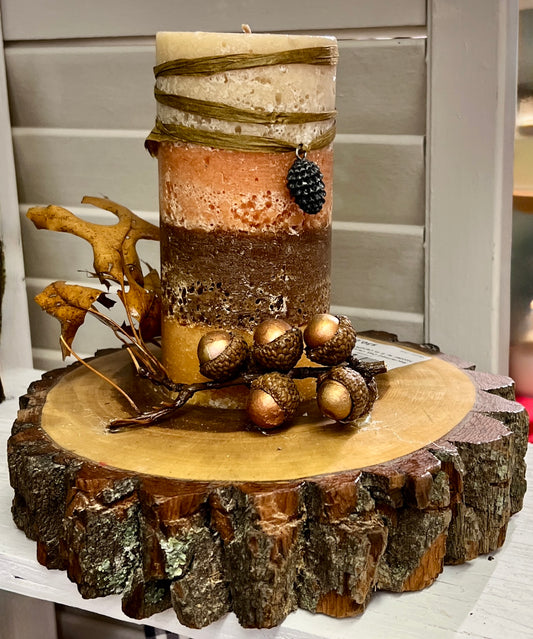 Reclaimed Oak Candle Holder with 6 inch Candle