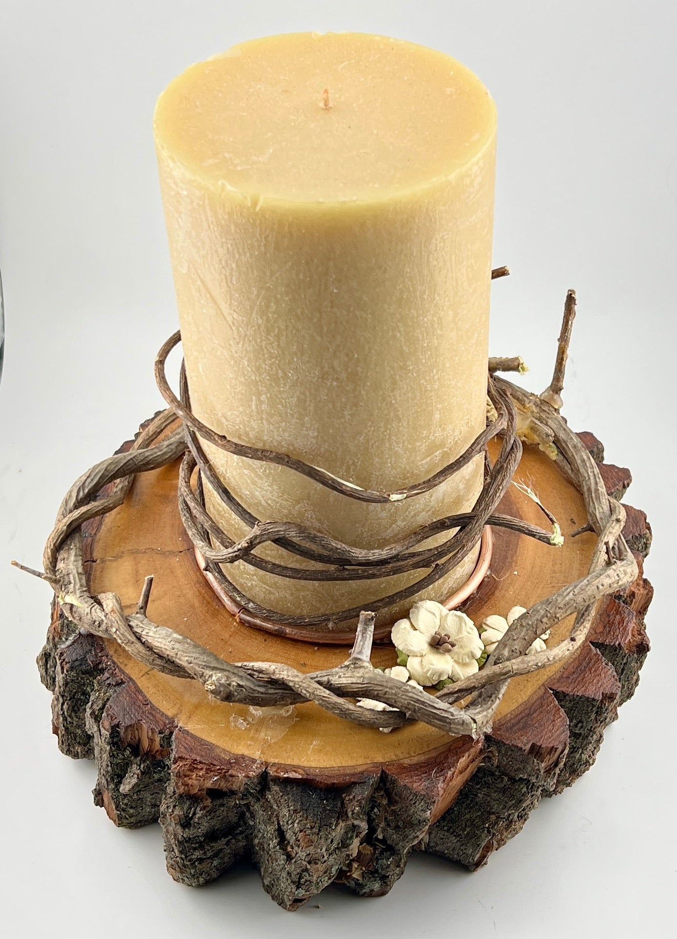 Rustic Sourwood Candle Holder with Vine Wrapped 7 inch Candle