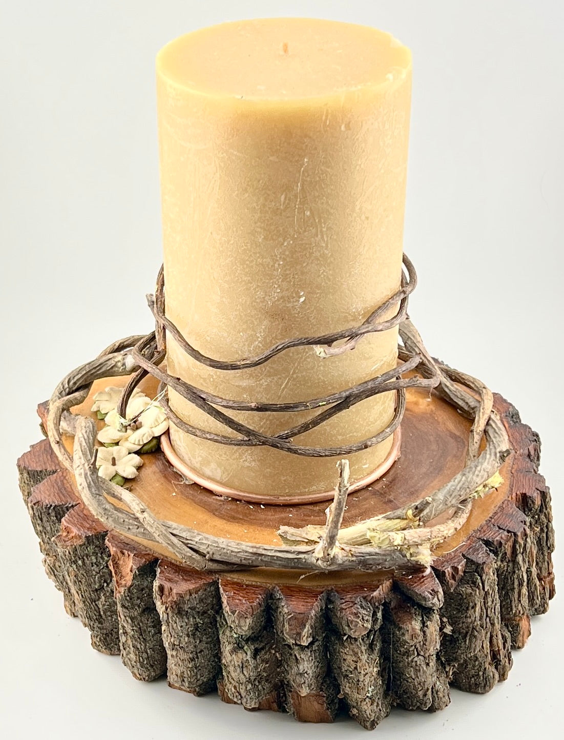 Rustic Sourwood Candle Holder with Vine Wrapped 7 inch Candle