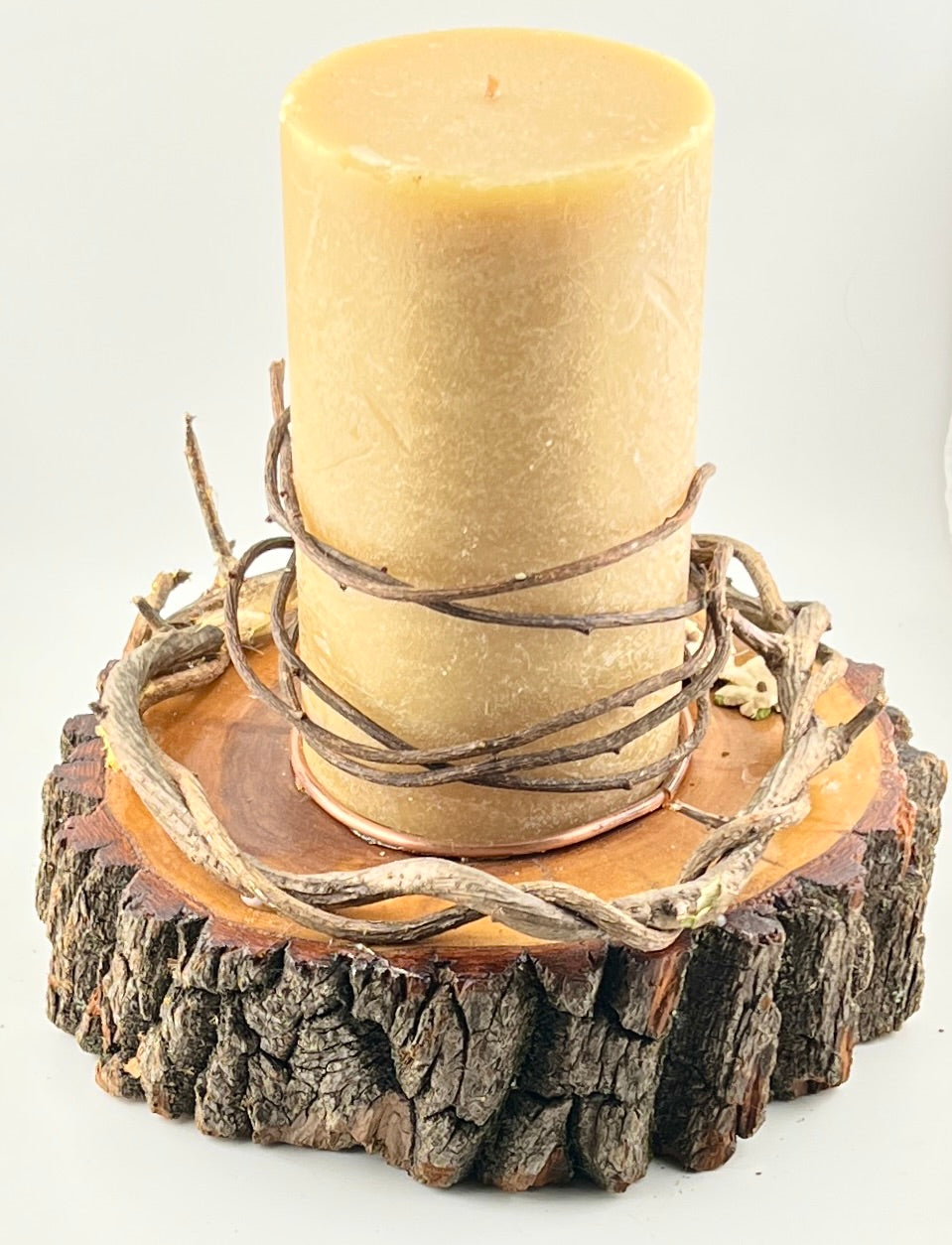 Rustic Sourwood Candle Holder with Vine Wrapped 7 inch Candle