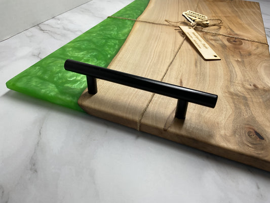 Handcrafted maple charcuterie board with Shibafu Green resin