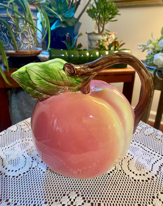 Vtg Pottery Barn Peach Shaped Ceramic Pitcher   6”