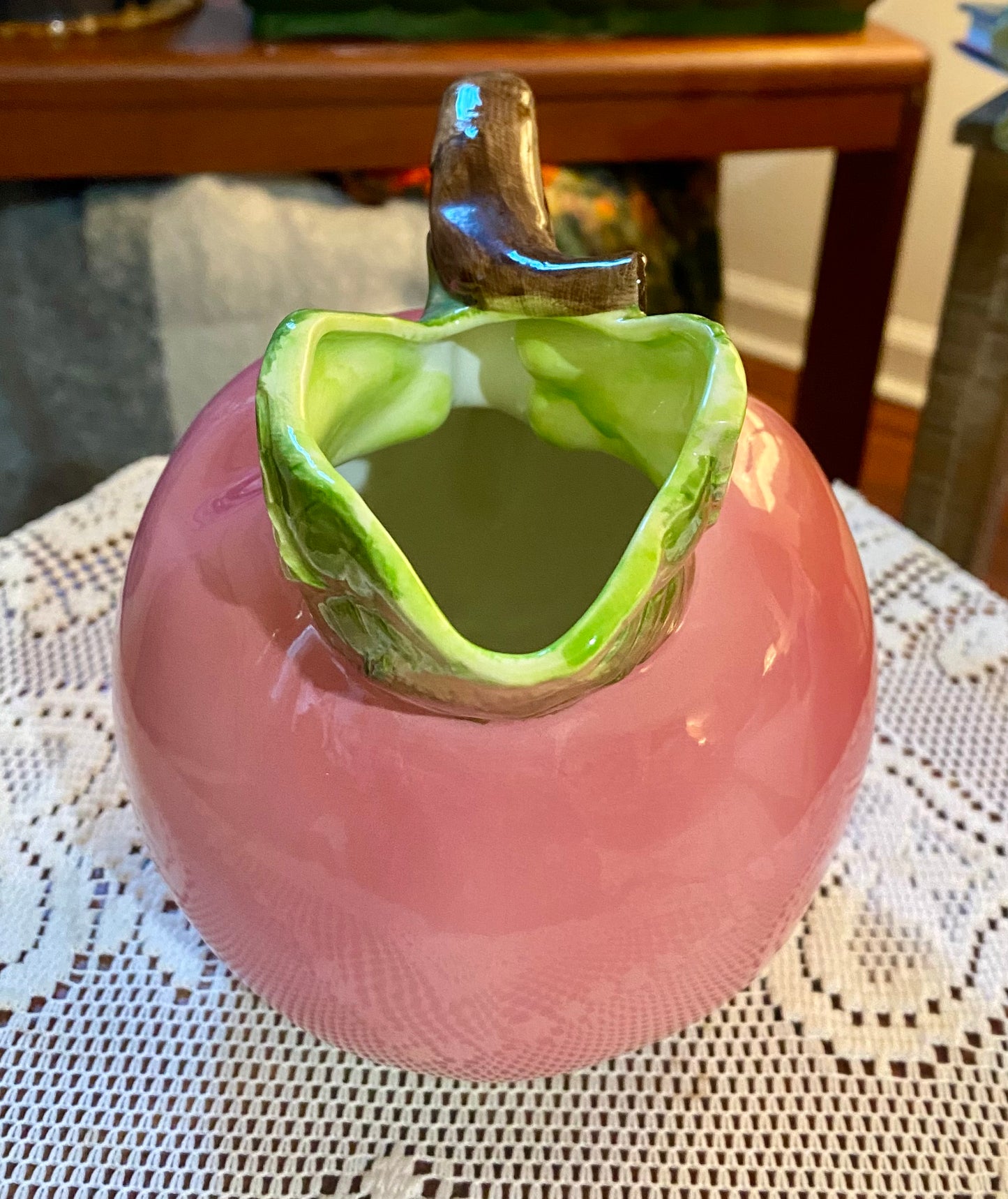 Vtg Pottery Barn Peach Shaped Ceramic Pitcher   6”