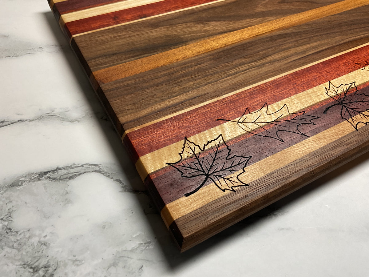 Handcrafted Charcuterie or Cutting Board with Engraved Fall Leaves
