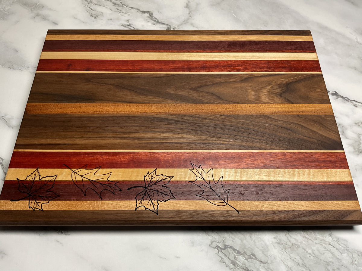 Handcrafted Charcuterie or Cutting Board with Engraved Fall Leaves