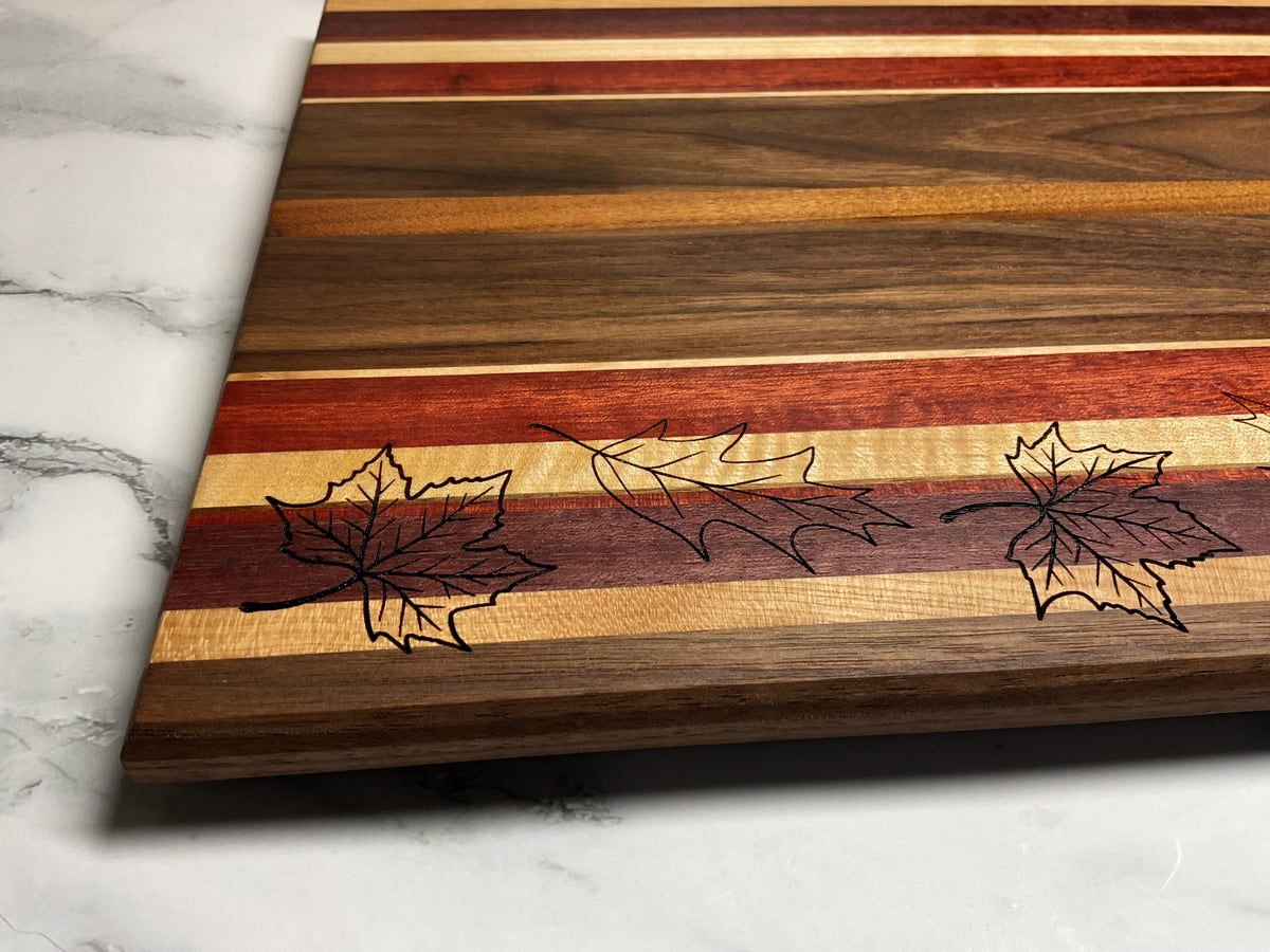 Handcrafted Charcuterie or Cutting Board with Engraved Fall Leaves