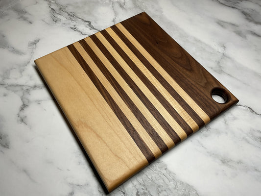 Cutting Board Walnut Maple w Finger Hole 10.25 X 11
