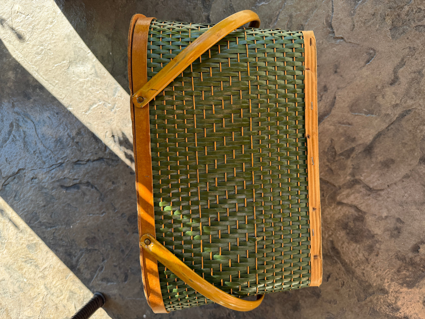 Vintage Green Woven Picnic Basket
