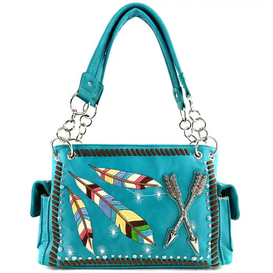 3 Feather & Arrows Concealed Carry Purse Turq