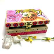 Wood Trinket Box - Laugh Always Geniene Functional Art 4" x 6" x about 2" high w/brass hinges