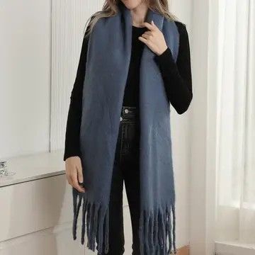 SOLID BLUE SCARF W FRINGE MIMI
