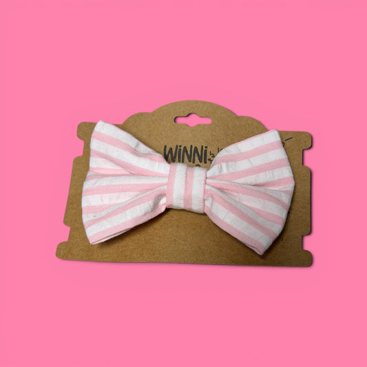Pink & White Striped Bow Tie for Dog Collar (Detachable) Winni&Me Woofwear LG -3.25 x 2