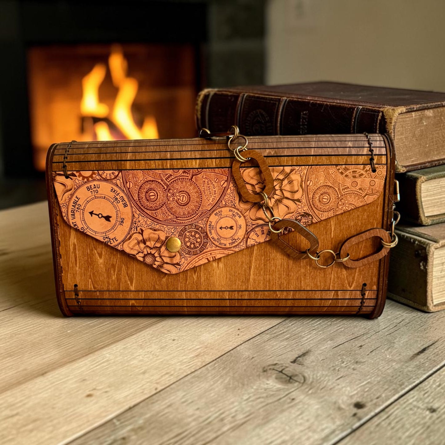 Steampunk Clocks Wood Clutch