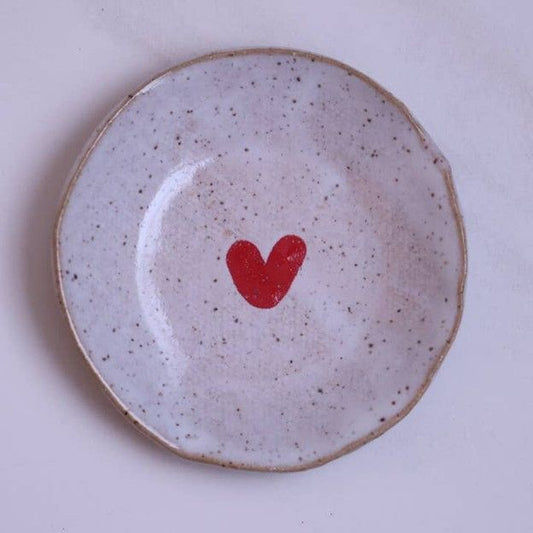 Ring Dish - Red Heart - White Mud & Maker Approx. 3" in diameter