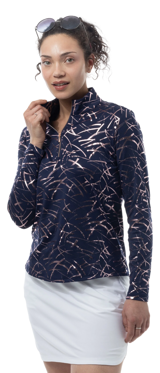 Ks/San-900320-S Navy Rose Gold SanSoleil L/S 1/4 Zip Mock Small