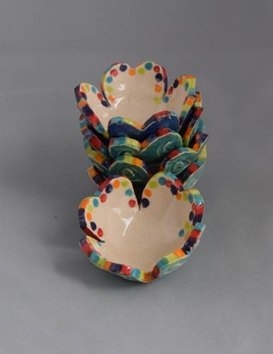 Trinket/Ring Bowls Pottery - Polka Dots - Outside Shades of Blue Mc Cavitt Designs, LLC 2" x 1" x 2"