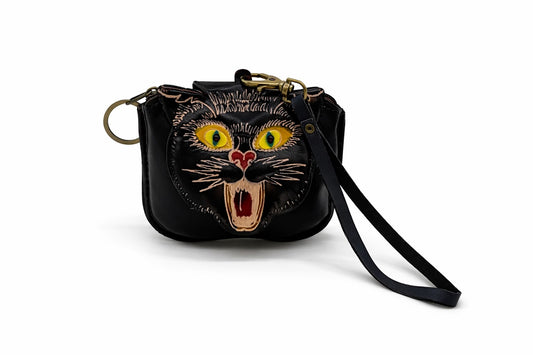 Leather Change Purse Black Cat - 1152