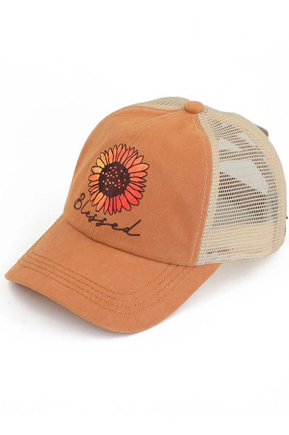 Blessed  Pony Tail  Hat Texas Orange
