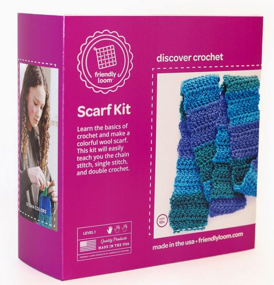 Crochet Kit Friendly Loom Blue Scarf