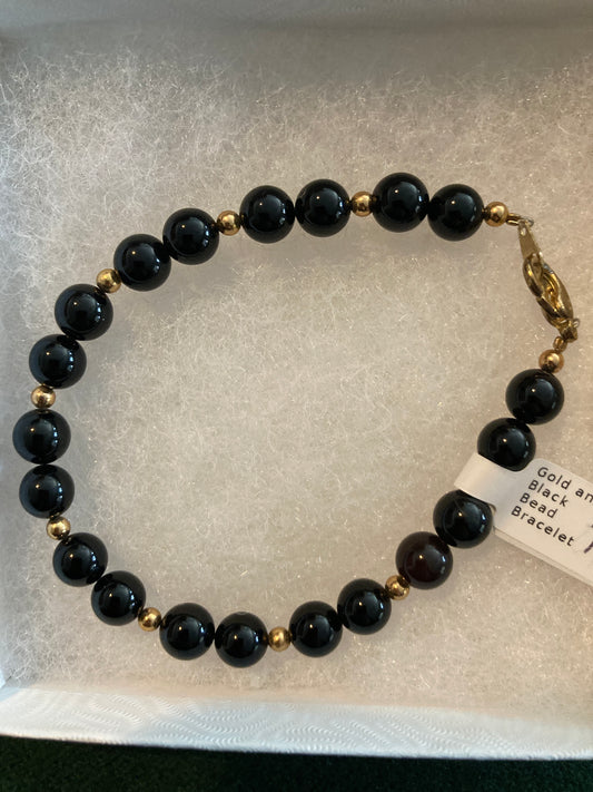 Gold and Black Bead Bracelet
