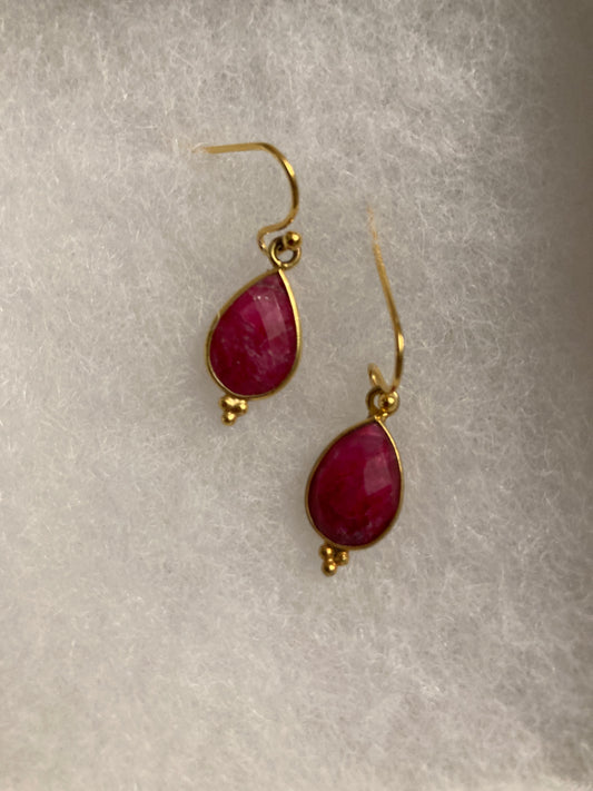 Natural Ruby Gold Vermeil Bezel Earrings Bellajules 3/4” Approximately