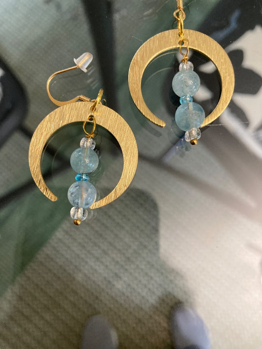 Aquamarine Open Brass Hoop Earrings Bellajules