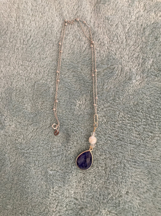 18” Sterling Silver Chain with Sapphire Teardrop Pendant Bellajules